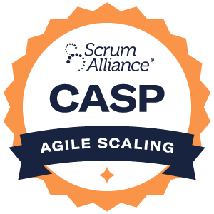 Digital badge for the Scrum Alliance Certified Agile Scaling Practitioner