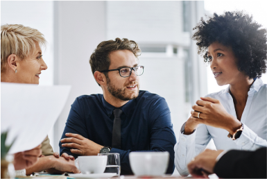 About A group of colleagues in a meeting