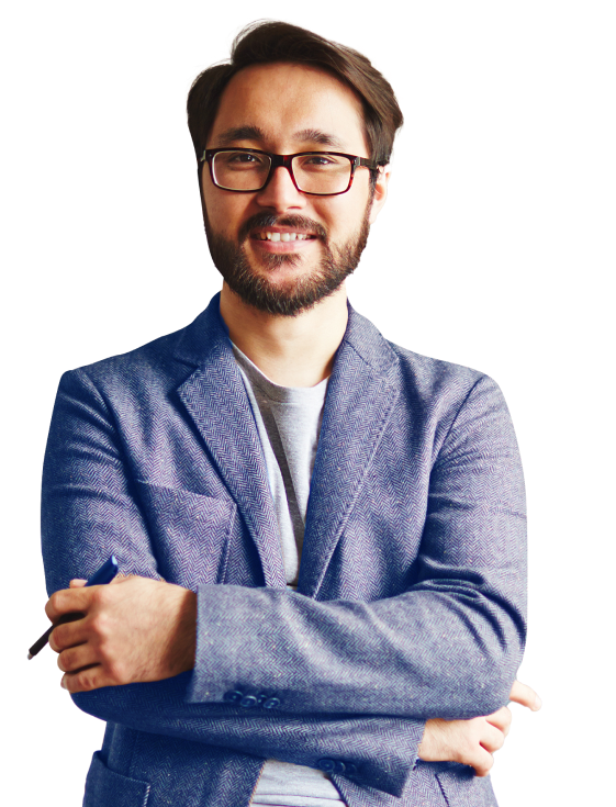 AI for Product Discovery - Hero image smiling professional with arms crossed holding a pen