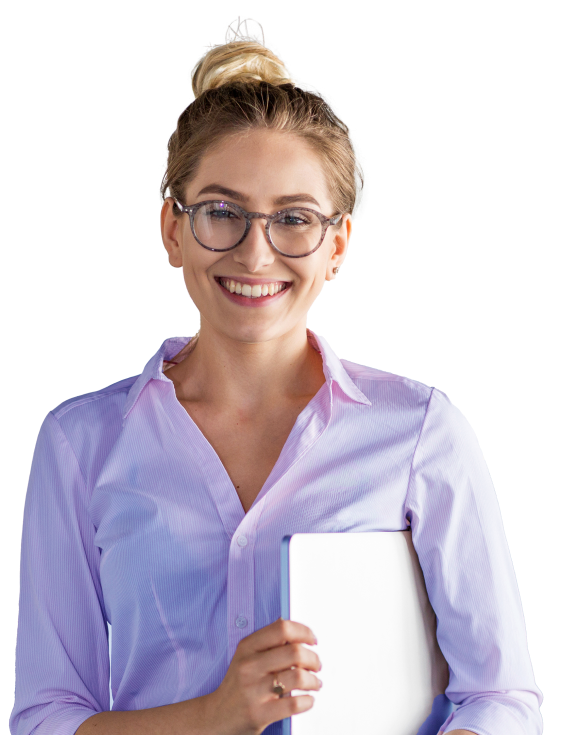 AI Prompt Engineering - hero Smiling professional holding a laptop