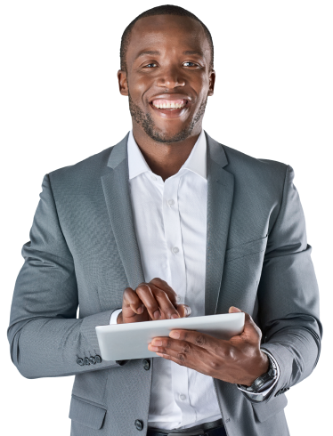 A business professional with a tablet